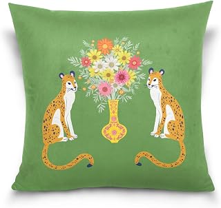 Throw Pillow Cover, 18x18 Inch Soft Comfortable Decorative Square Cushion Pillowcase for Home Sofa Couch Bed Office Car(Green Tiger)