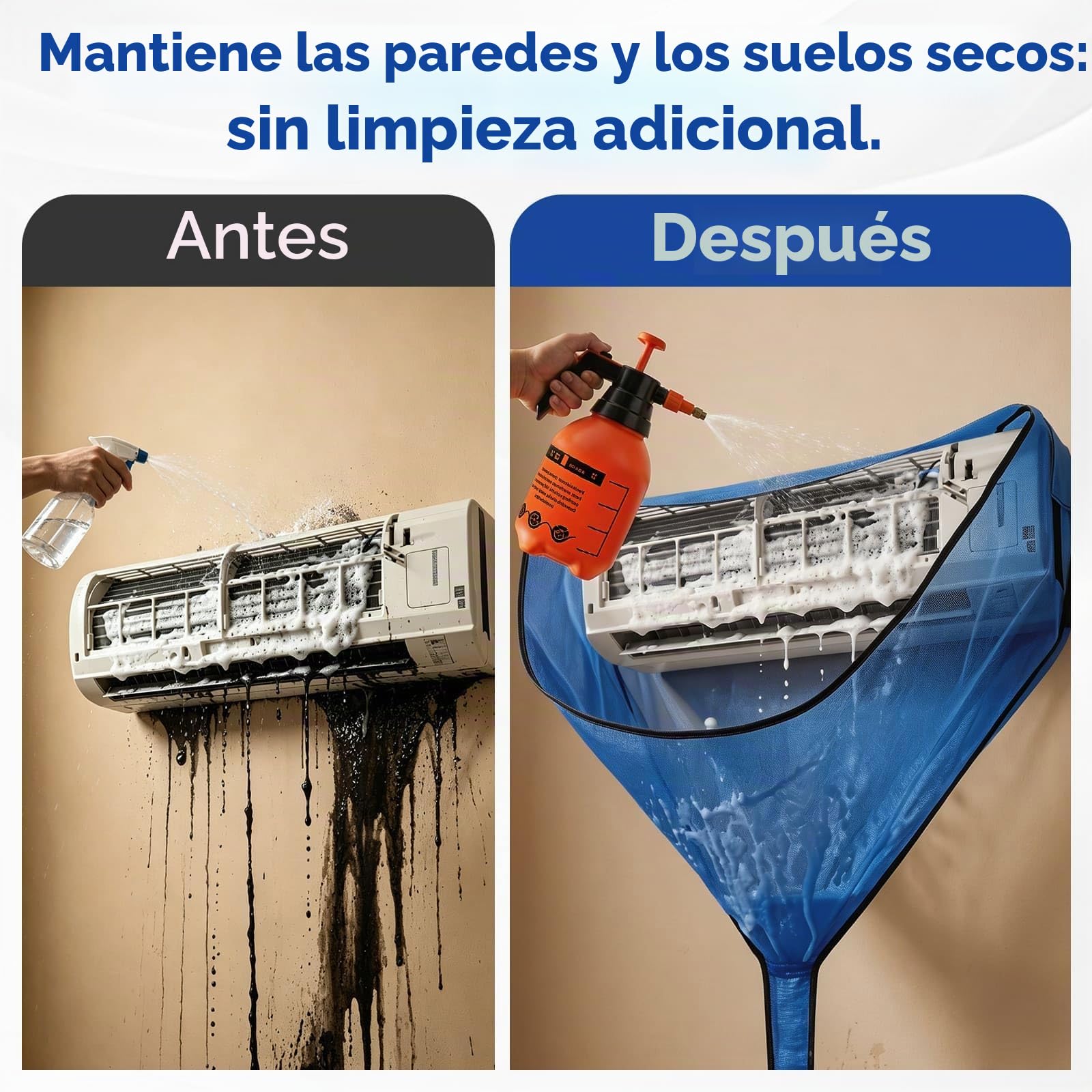 Kit de Limpieza Aire Acondicionado Split, Bolsa de Limpieza para Aire Acondicionado de Pared y Casa, Azul Grande