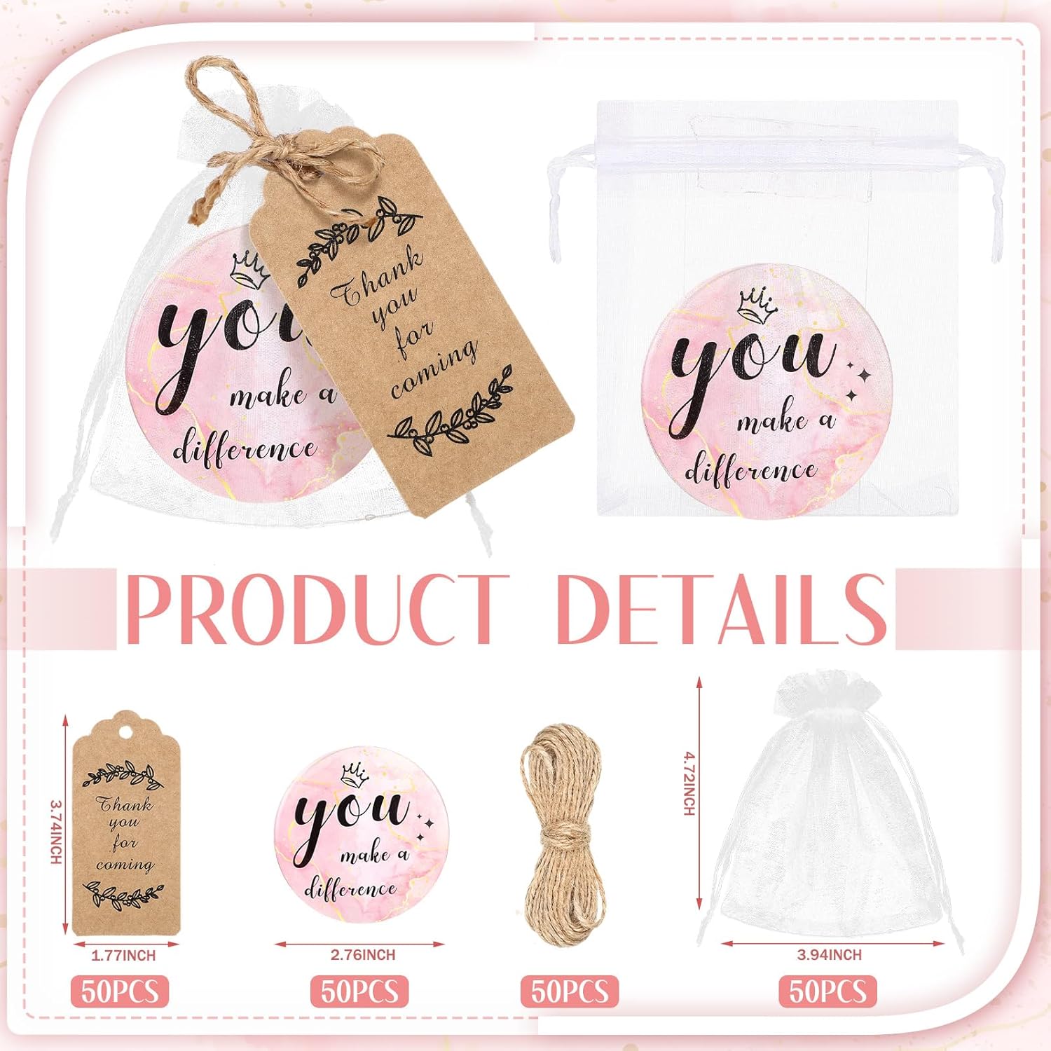 Tradder 50 Sets Compact Mirrors Bulk Women Gift Inspirational Appreciation Employee Thank You Christmas Small Purse Pocket Stuffer Item Makeup Mini Mirrors for Coworker Bridal Souvenir Bag(Rose Gold) - Image 2