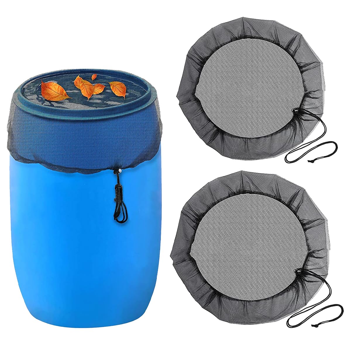 ZOOMPIL Mesh Cover for Rain Barrels, 2pcs Rain Barrel Cover, with Drawstring, Rain Barrel Net Cover to Keep Leaves and Debris Out Rain Collection, 80cm/95cm