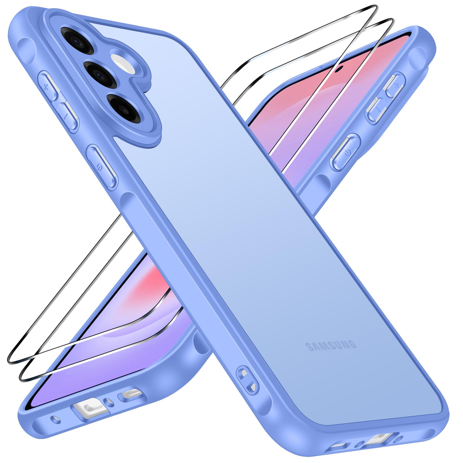 ivoler Hülle für Samsung Galaxy A37 5G mit 2 Stück Panzer Schutz Glas, [Militärstandard] Stoßfest [Kameraschutz] Handyhülle, Matt Rückseite Anti-Fingerabdruck Schutzhülle Case, Hellblau