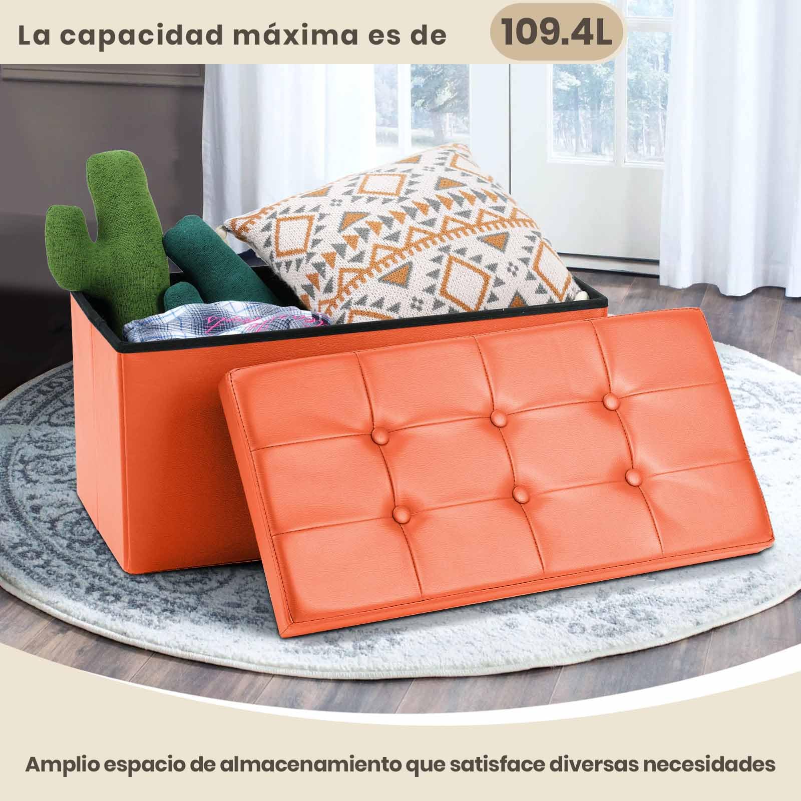 COSYLAND Puff Almacenaje 80L, Banco Almacenaje, Capacidad de Carga 200 kg, Baúl para Dormitorio, Salón, Entrada, Organizador Multifuncional, Plegable, 76x38x38cm, Naranja Oscuro