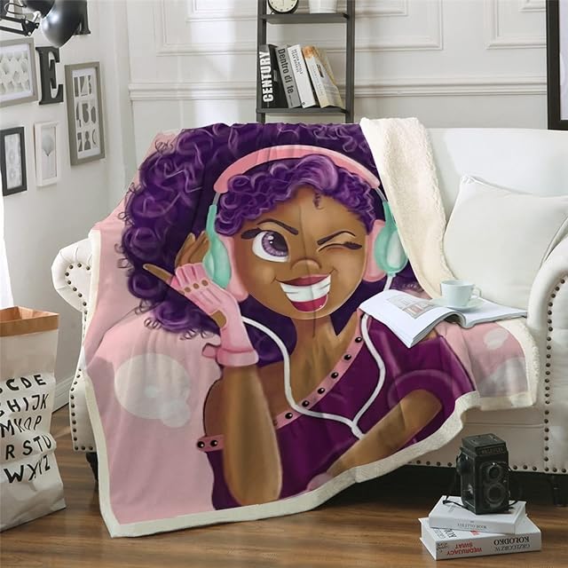 HAVOP Girls Blanket Throw Kids Teen Girls Women Black Girl Printed Pink Sherpa Fleece Blankets Throws Ultra Soft Easy Care Bed Sofa Blanket