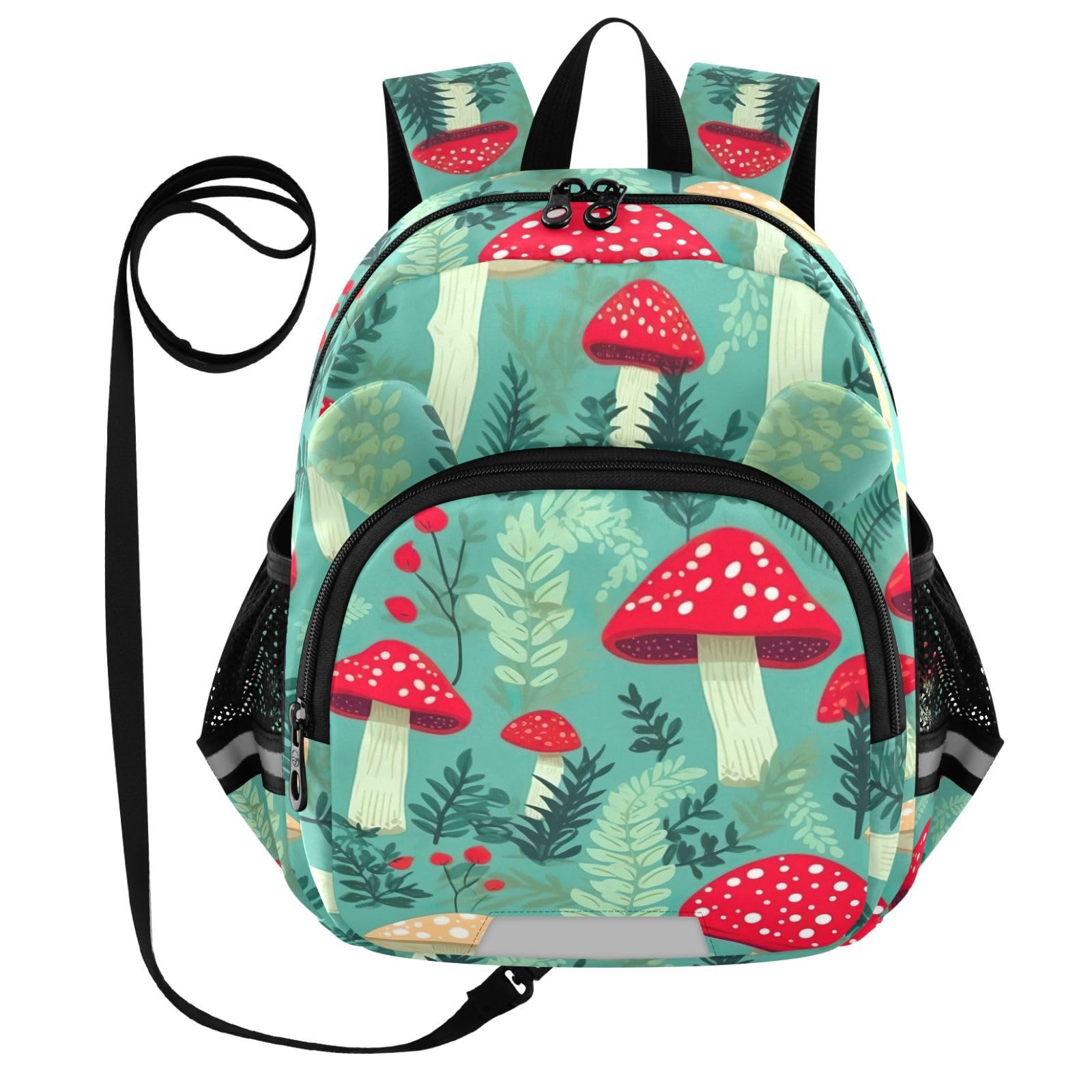 Mushroom Cartoon Leaves Plants Toddler Harness Backpack for Boys Girls 3-6 Years Kids Backpack with Anti Lost Safety Leash Baby Travel Bag for Walking Preschool Travel