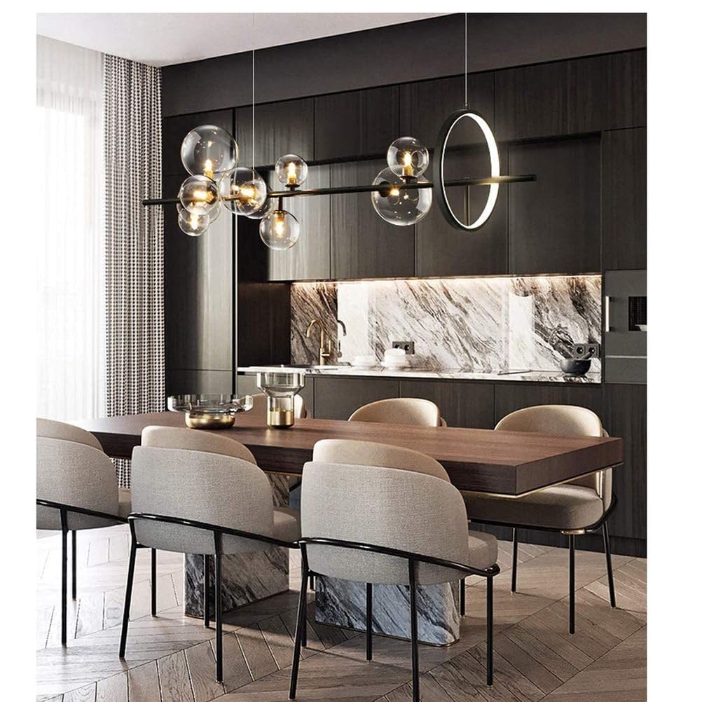 Lampada Moderno A LED, lampadario per isola cucina, Nero,120 * 30cm | Palla Di Vetro Con Presa G9, Lampada Da Pranzo A LED A Sospensione, Ad Altezza Regolabile, Luce Per Soggiorno Cucina