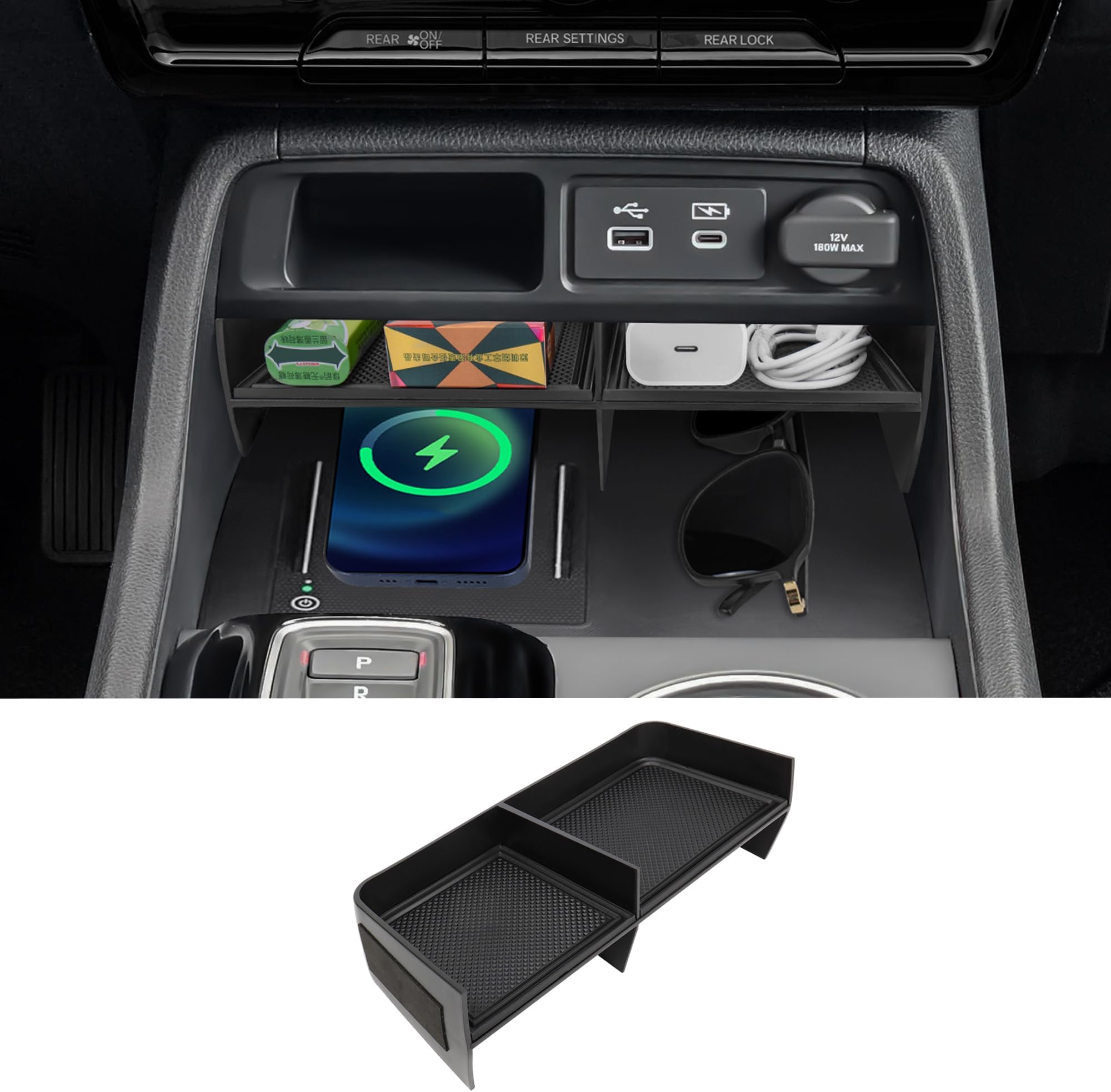 Center Console Organizer Compatible with 2023 2024 2025 2026 Honda Pilot/ 2026 Honda Passport Secondary Storage Box ABS Material Insert Divider Interior Accessories