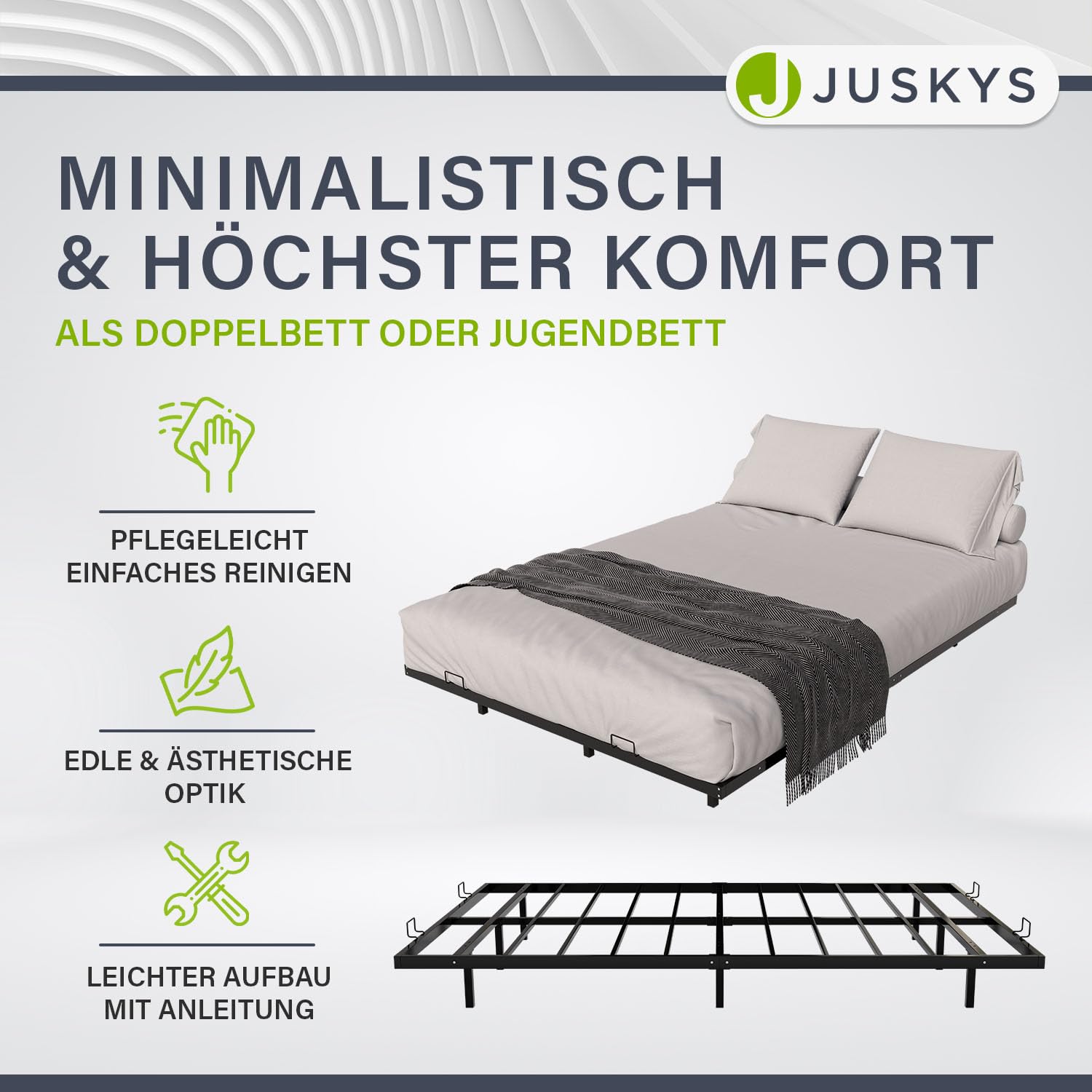Juskys Metallbett Palamos 140x200 cm mit Lattenrost & LED Beleuchtung - Schwebebett minimalistisch & modern - Jugendbett, Bettgestell, Bett - Schwarz