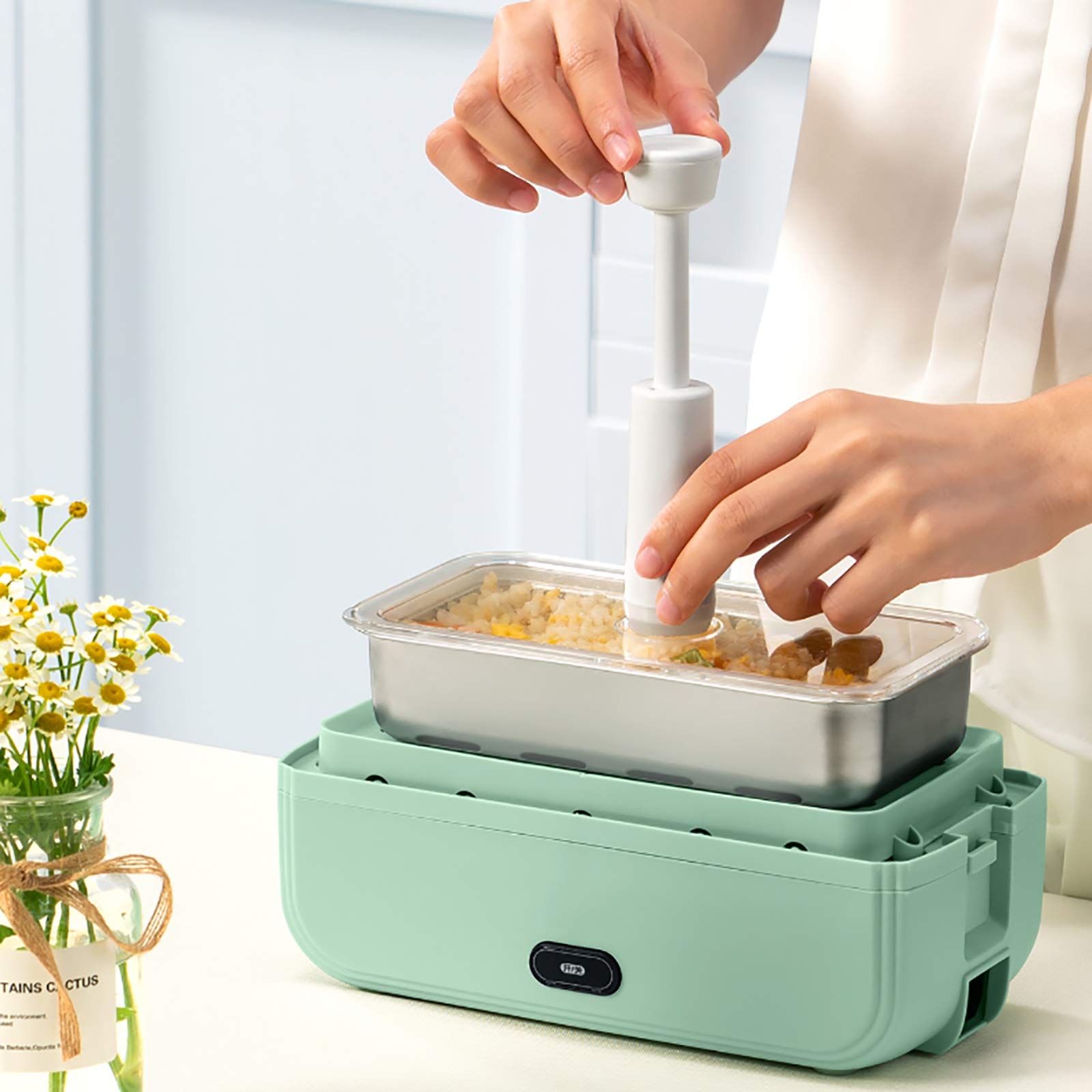 Elektrische lunchbox, lichtgewicht en voortreffelijk, snel verwarmend en vacuümdicht, draagbaar voor kantoor-, school- en thuisgebruik, gemakkelijk schoon te maken (Color : White