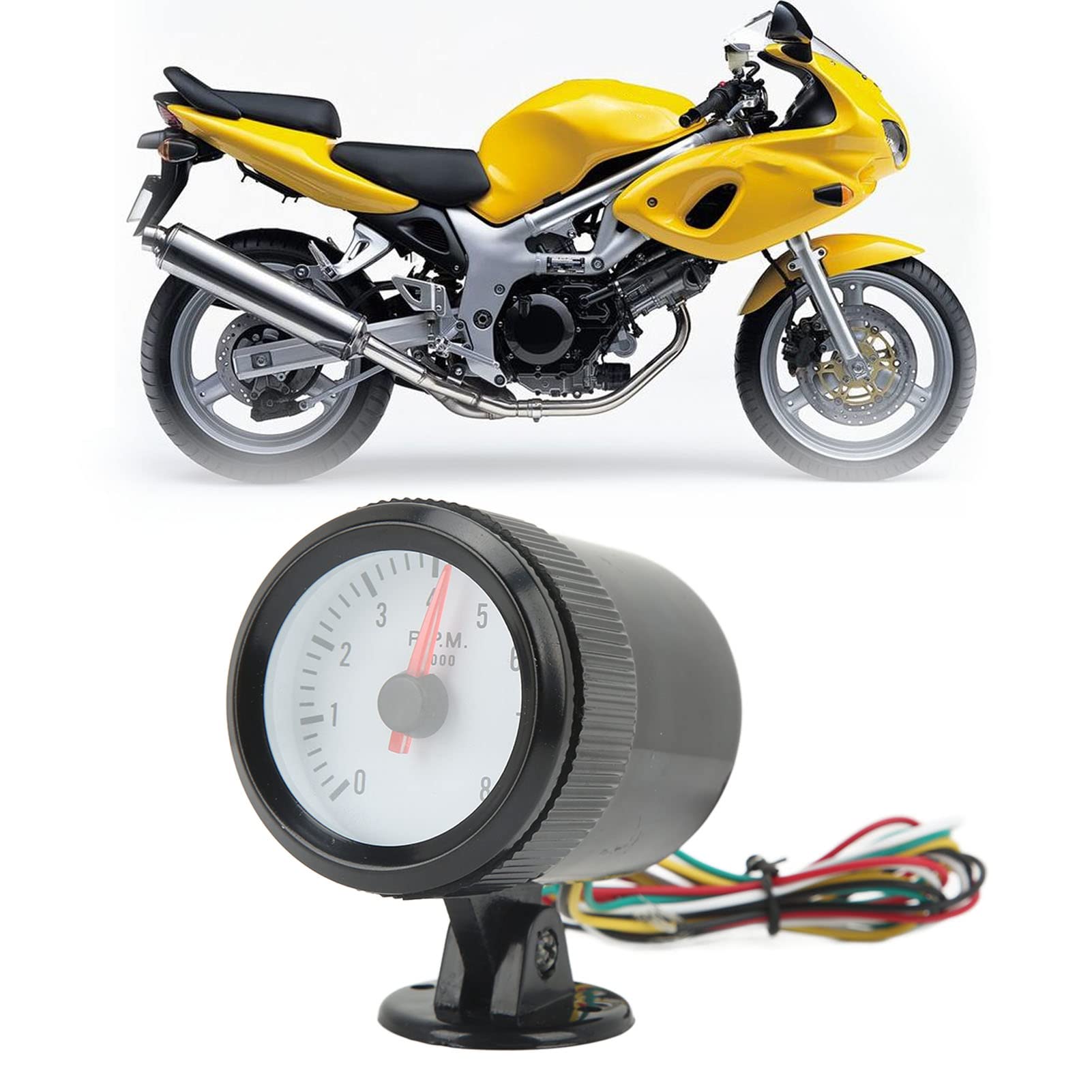 Tachymètre à Pointeur, 0-8000RPM Tachymètre 52mm Tacho Jauge Bleu LED Rétroéclairage pour 4 6 8 Cylindres Essence Voiture