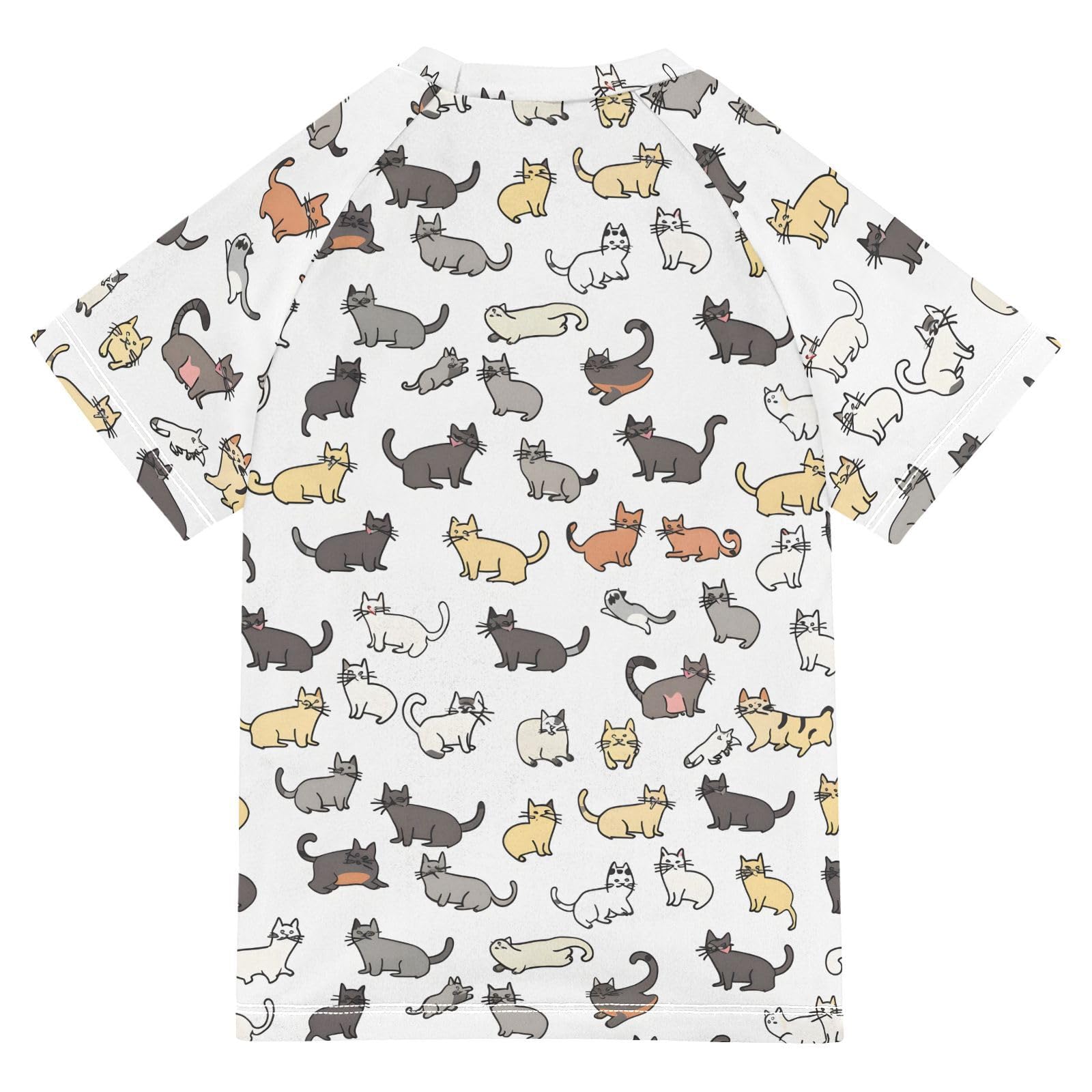ALAZA Boys Rash Guard Swimming Shirt for Boys Short Sleeve Cat Stick Figure UPF 50+ 5-6T