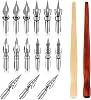 Dip Pen, 17PCS Calligraphy Pens Set with 2 Wooden Pen Rods and 15 Versatile Stainless Steel Pen Replacement Nibs, Complete Dip Pens for artists, Sketching, Writing, Signing and manga
