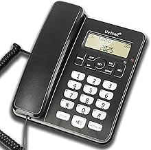 Desktop Corded Telephone for Home, Landline Telephone with White Big Buttons, Ringer Volume and Speakerphone Volume Adjustable, Caller Identification, LCD Contrast Adjustable Backlight Display(Black)