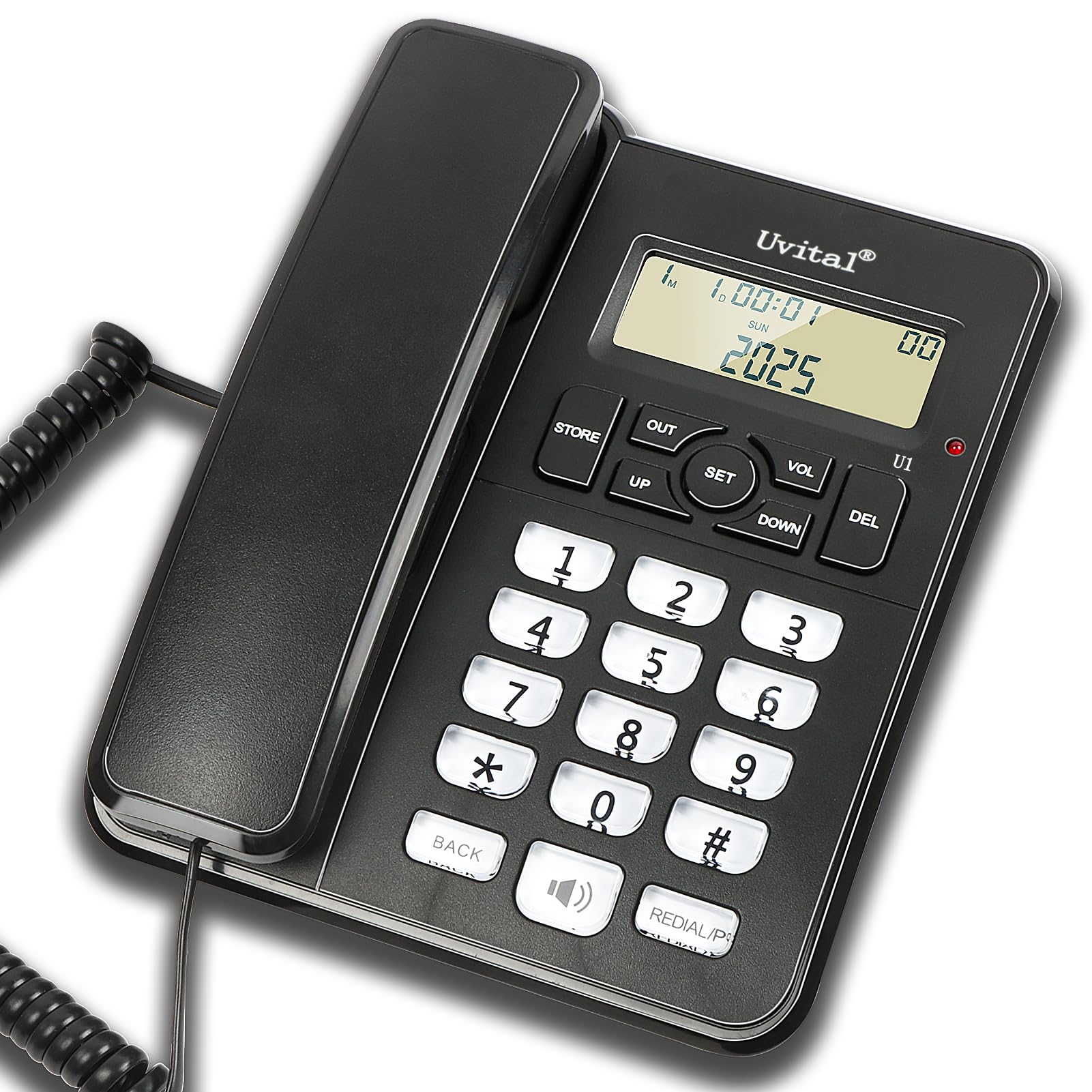 Desktop Corded Telephone for Home, Landline Telephone with White Big Buttons, Ringer Volume and Speakerphone Volume Adjustable, Caller Identification, LCD Contrast Adjustable Backlight Display(Black)