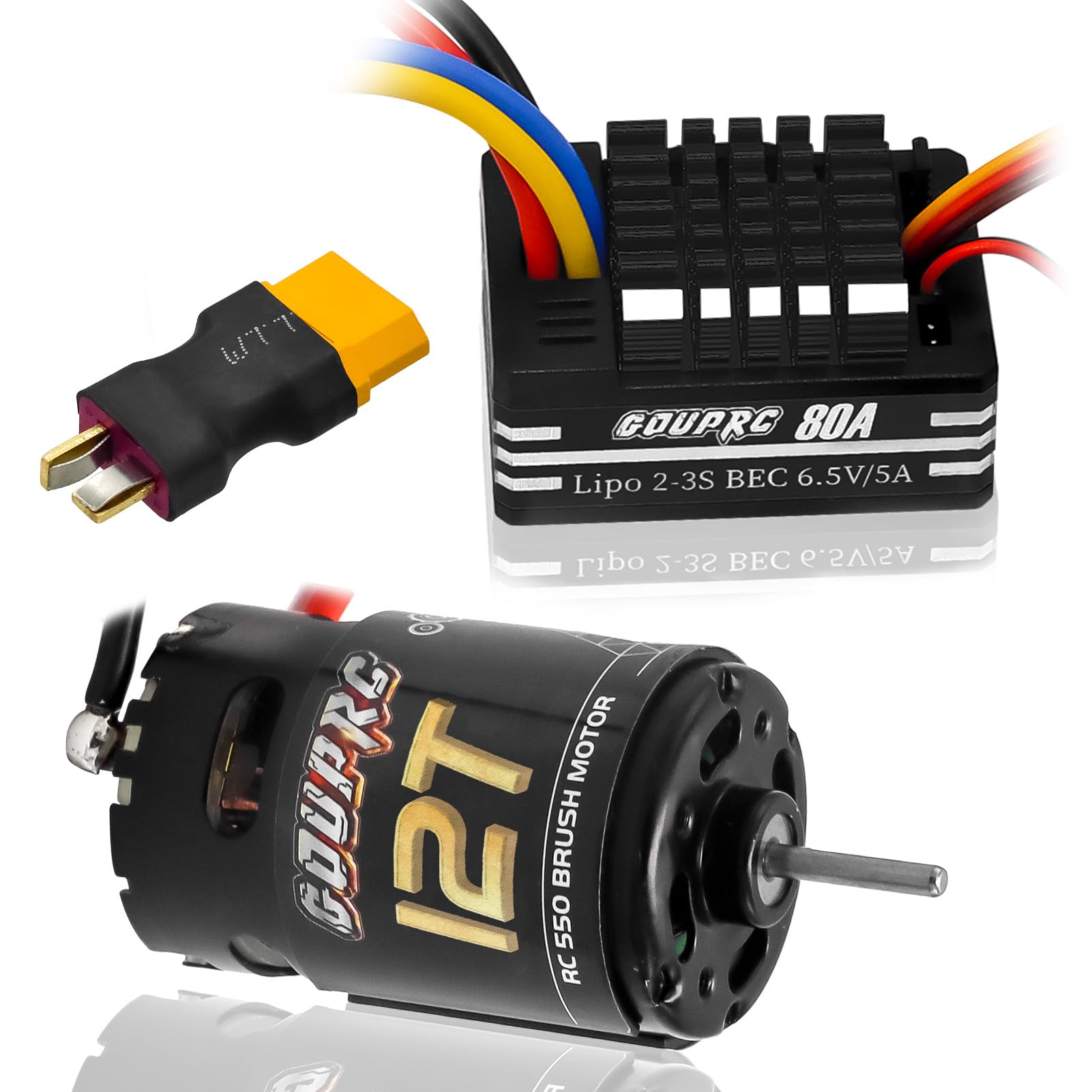 GOUPRC 550 12T/21T Brushed Motor with 80A ESC Electric Speed Controller Combo Set for Traxxas 1/10 Axial SCX10 TRX4 TRX6 RC Crawler Car Truck Boat Black