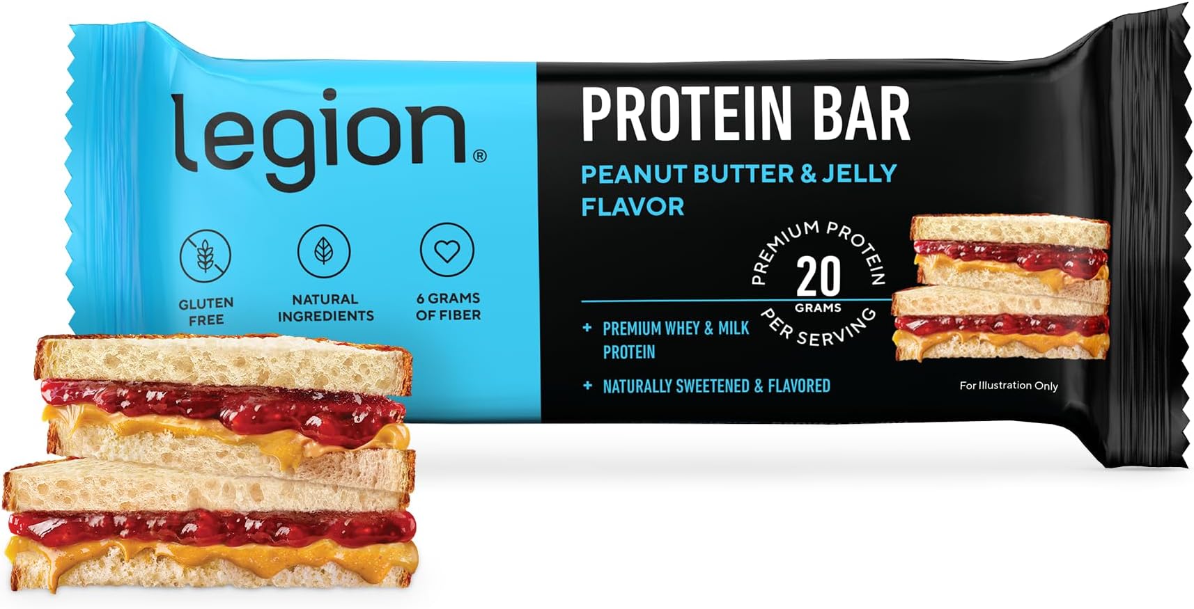 Legion Protein Bar Peanut Butter Jelly 100 Whey Protein, Soy Free Protein Bars