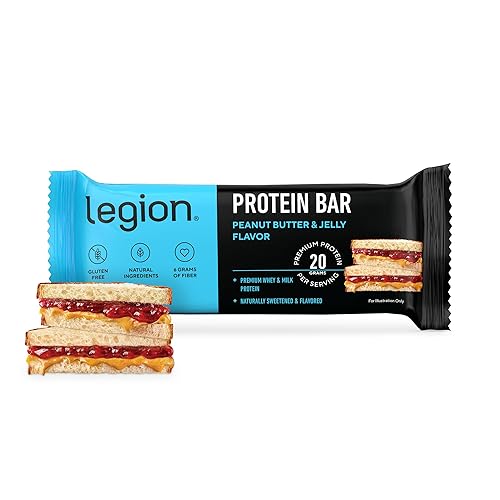 Legion Protein Bar - Gelatina de mantequilla de maní, 100% proteína de suero, barras de proteína sin soja con fibra prebiótica, barra de proteínas