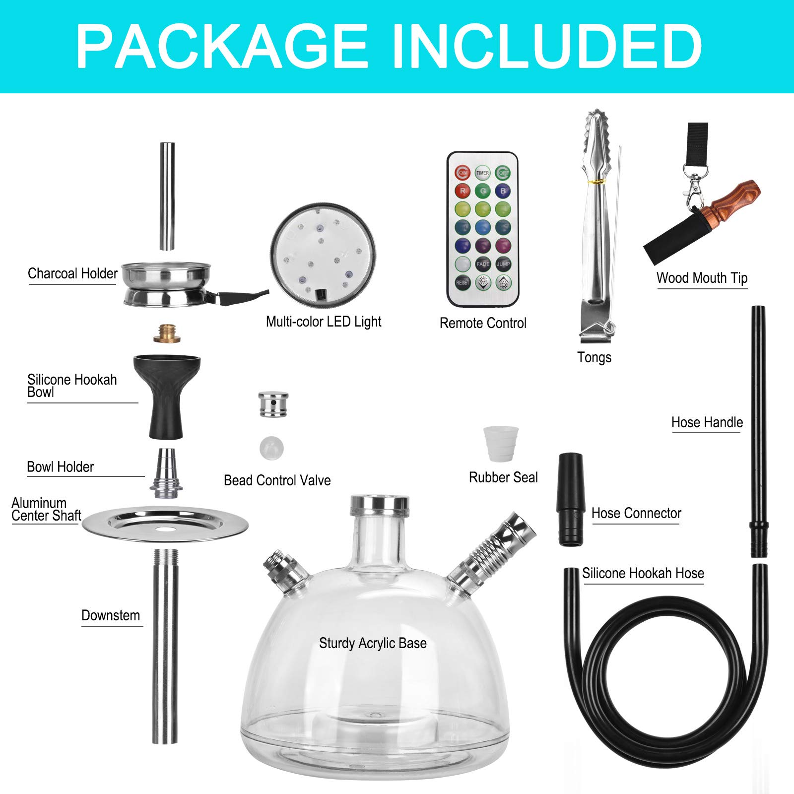 Hookah, Get Funky Bubble Hookah Set Shisha Kit with LED Light, Silicone