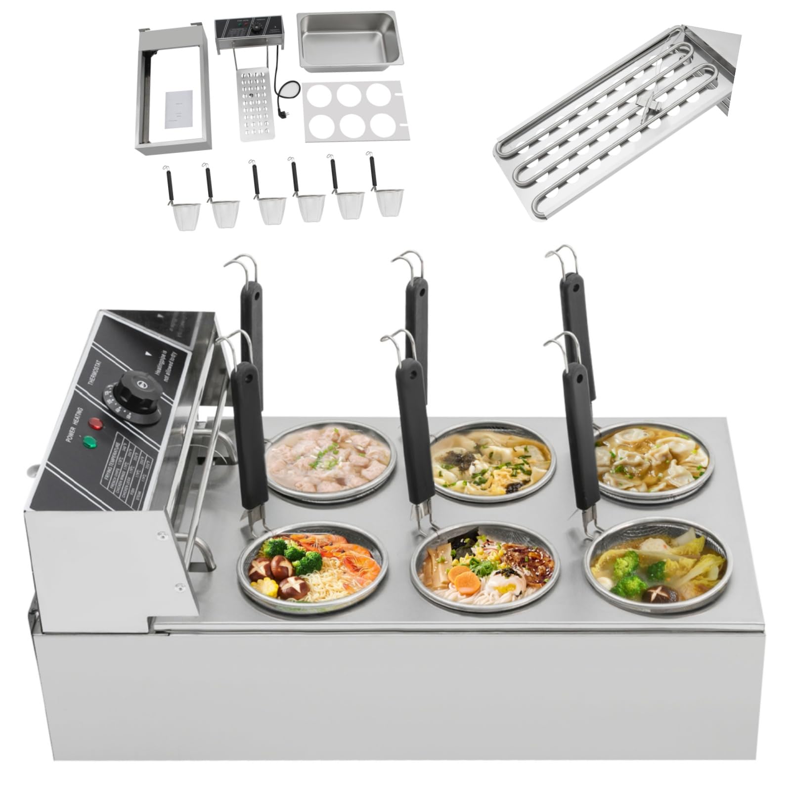 6 cesti, fornello per pasta in acciaio inox, 2000 W, professionale in acciaio inox, intervallo di temperatura: 60 – 200 °C, per ristoranti, spuntini
