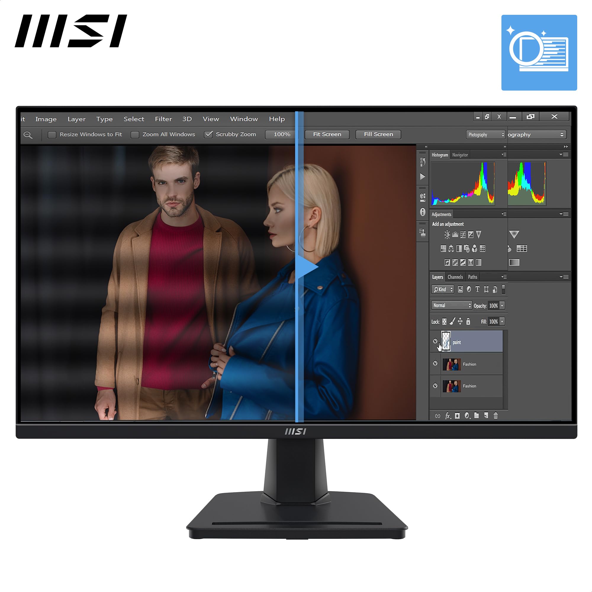 MSI PRO MP245G 23.8 Inch Full HD Office Monitor - 1920 x 1080 IPS Panel, 100 Hz, Eye-Friendly Screen, VESA Mountable, Display Kit Support, Tilt Adjustable - HDMI, DisplayPort, D-Sub (VGA) - 5