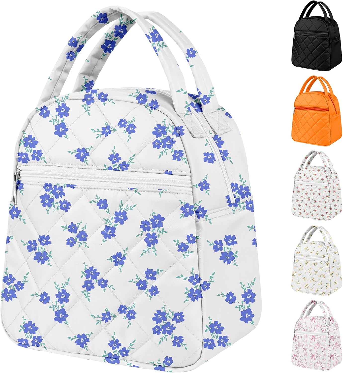 Paquesta Lunch Bag Women Stylish Quilted Lunch Boxes for Adult Fit and Fresh Cooler Insulated Lunchbox for Work Large 11 Liters Cute Compact Lunchbag Waterproof Blue Floral