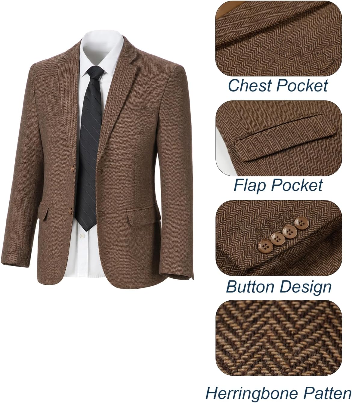 Tweed Boys Suits Blazer Retro Herringbone Boy Sport Coat Jackets Wool Blend Slim Fit Homecoming Outfit for Kids