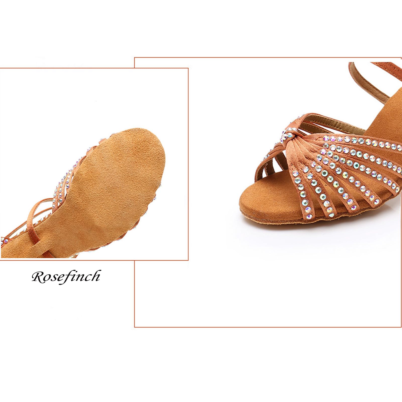 Nowe buty do tańca latynoskiego z diamentową wkładką dla kobiet dorosłych na środkowym obcasie miękka podeszwa buty do tańca wysokie obcasy z diamentowymi butami do tańca Cha-cha, A436 brązowy obcas 7