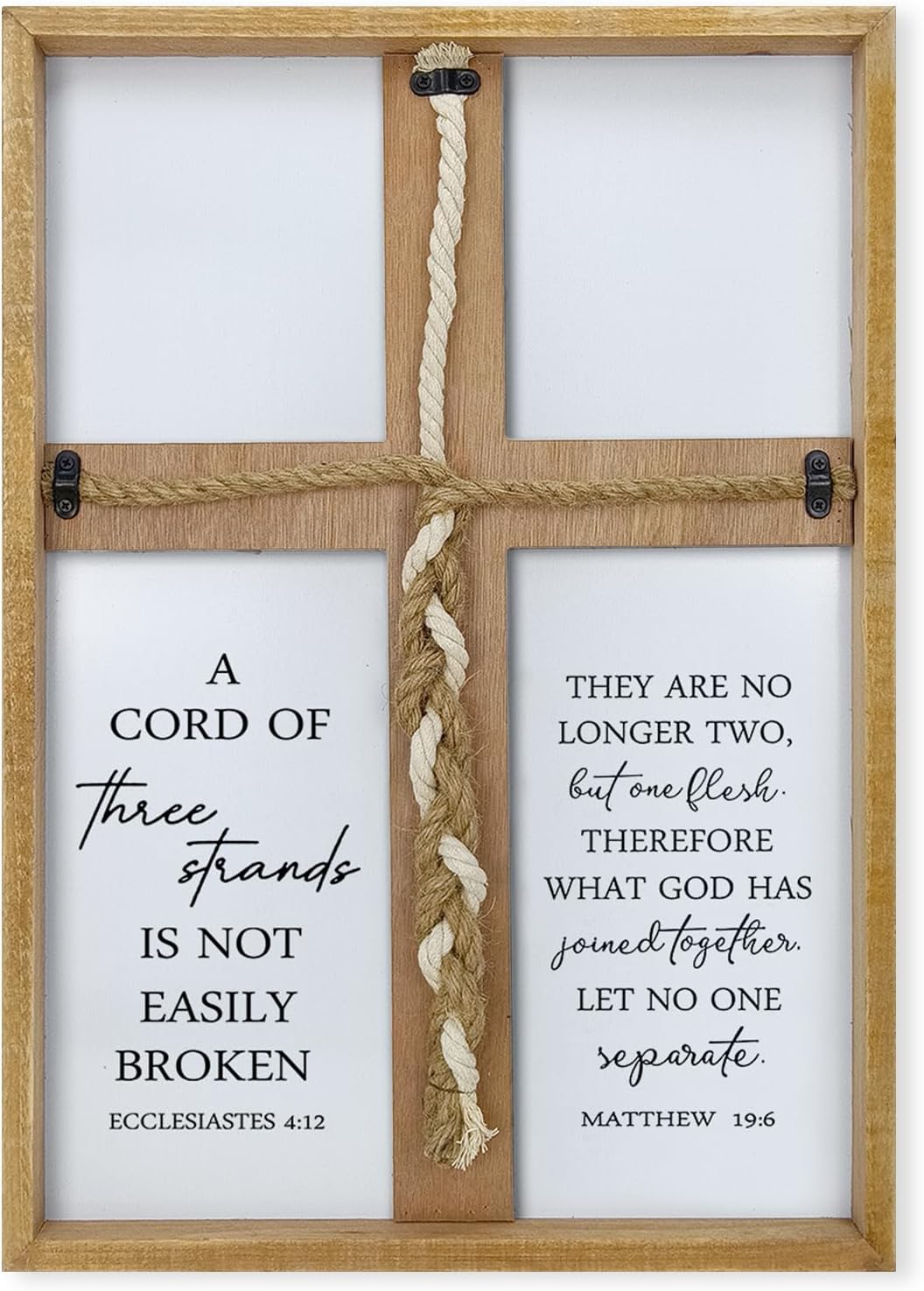 A Cord of Three Strands Wedding Sign Wall Decor 22x16 Inch Christian Marriage Art Wood Framed Braid for Wedding Ceremony Ideas Religious Couple Anniversary Wall Hanging (Wood) 22X16Inches Wood