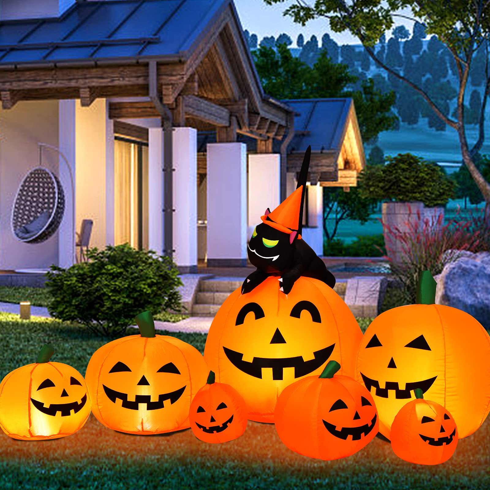 Buy Tangkula 7.5 FT Halloween Inflatable Pumpkin Combo W/Witch Black