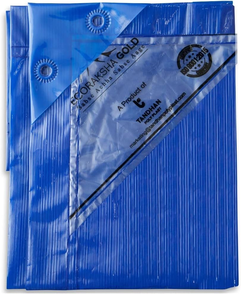 Ecoraksha Gold 21 x 12 ft 90 GSM Blue Premium Waterproof Tarpaulin is a UV-Resistant, rip-Stop Fabric That is Perfect for Outdoor shelter, roof Cover, Garden Shade, Camping in All Types of Weather.