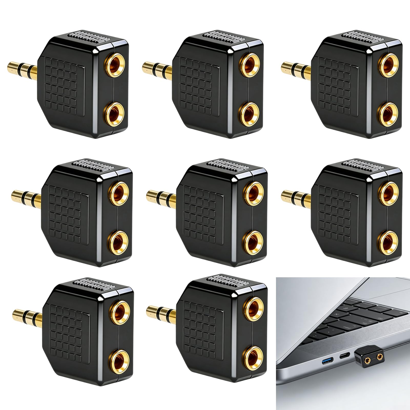 Rozdzielacz audio 3,5 mm, adapter do słuchawek, 1 x wtyczka 3,5 mm do 2 gniazd 3,5 mm, kompatybilny z komputerami, odtwarzaczami multimedialnymi i urządzeniami audio