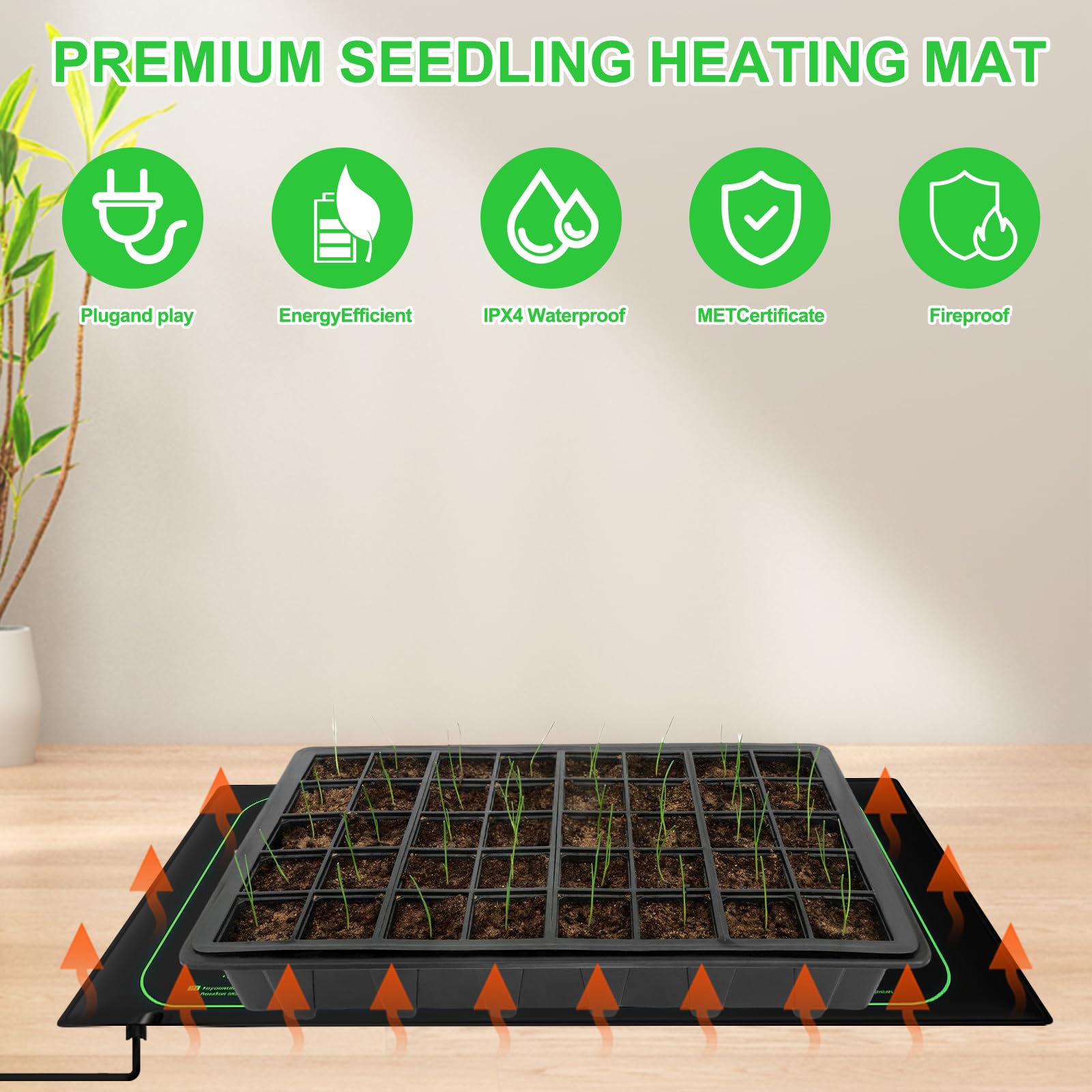Estera calefactora para plantas: 25 x 53 cm Estera calefactora para plántulas, controlador de termostato para la germinación de planta, almohadilla calefactora para invernaderos y para reptiles
