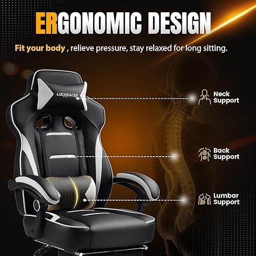 Miniatura 6 de LUCKRACER Silla para videojuegos, sillas de videojuegos, silla de computadora para juegos con reposapiés, 350 libras, silla ergonómica de oficina,