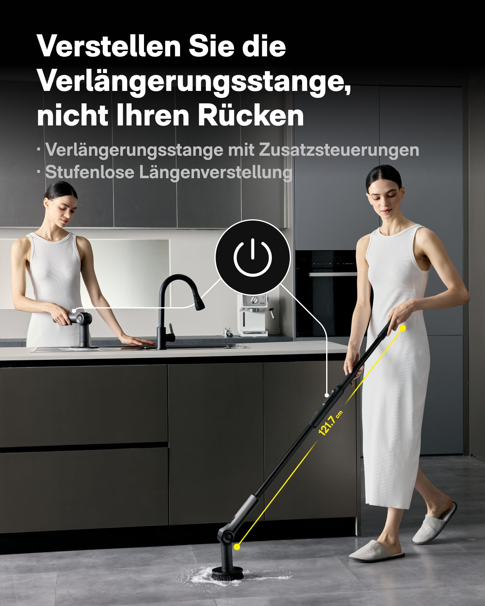 HOTO Flexi Elektrische Reinigungsbürste mit LED-Anzeige, Verstellbarer Winkel, IPX7, 8 Wechselbürstenköpfe