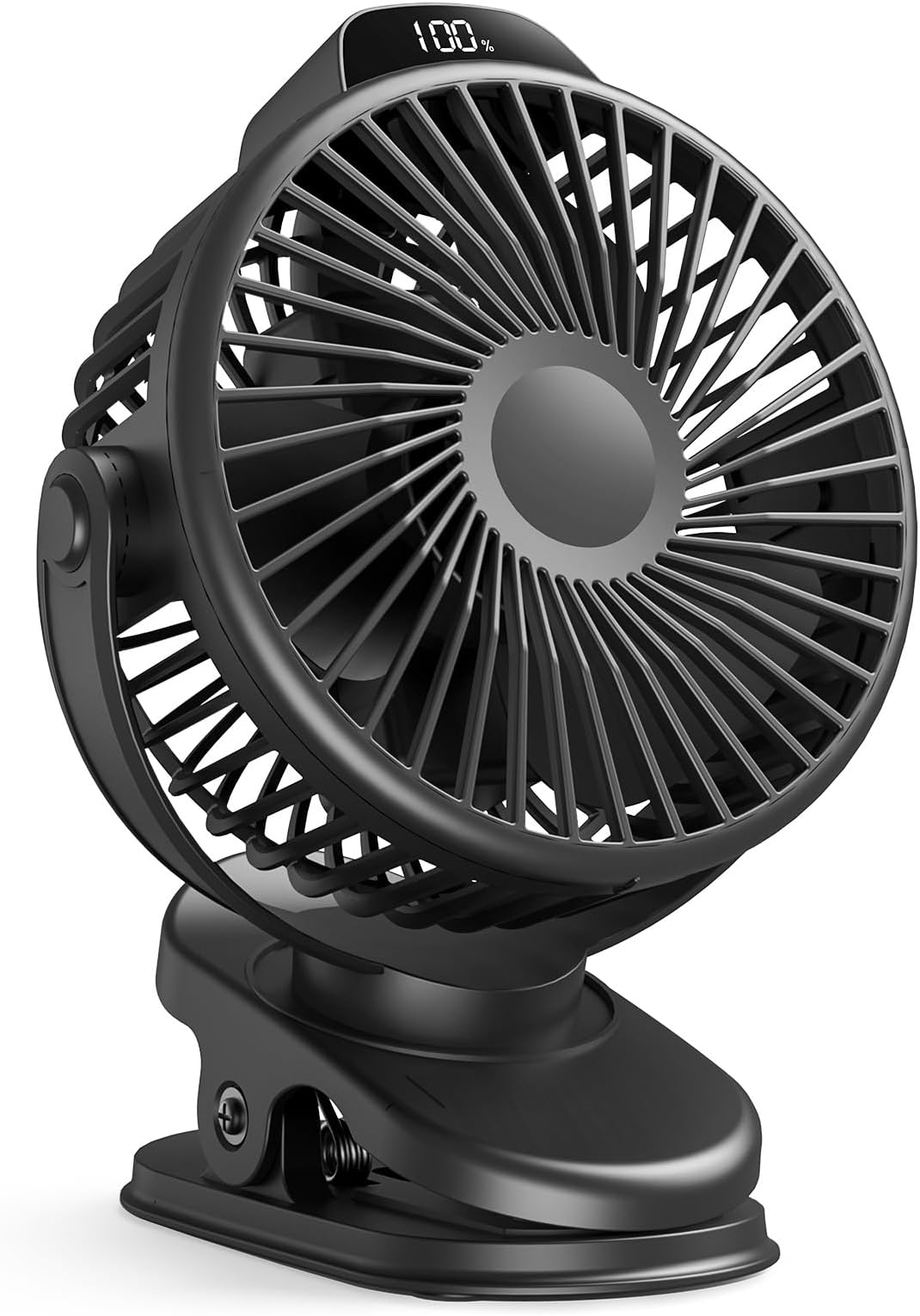 Portable Clip On Fan, Small Rechargeable Battery Operated, 3 Speed Mini clamp Fan With LED Display, 360° Rotate Personal Cooling Desk Fan for Stroller Bed Travel Camping Golf Gym
