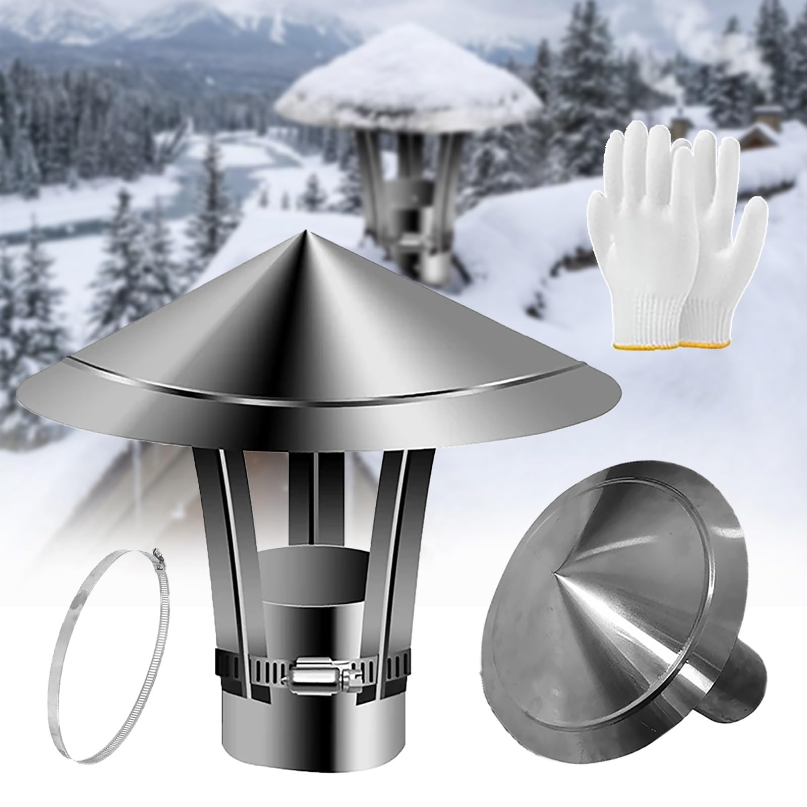 AYUWQZX 201 Stainless Steel Cone Chimney Cap Silver Adjustable 2-12 inches(190mm/7.5in)