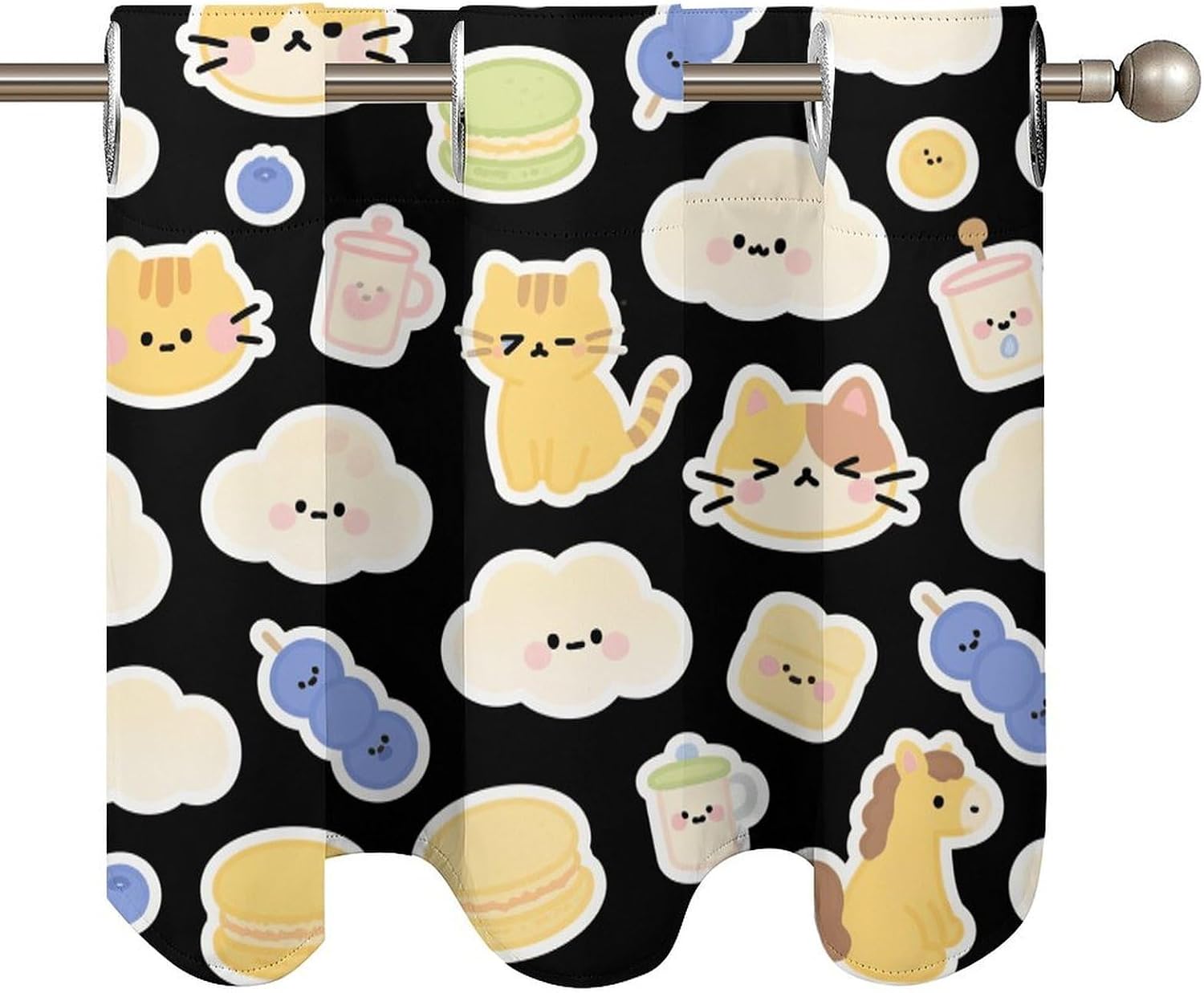 Black and Orange Cat Dessert Curtain 2 Panels, Polyester Fiber, Blackout Insulated Window Curtain, Curtain Valance for Kitchen Dining Room Living Room Cafe Small Window 52 * 18.1 Inches