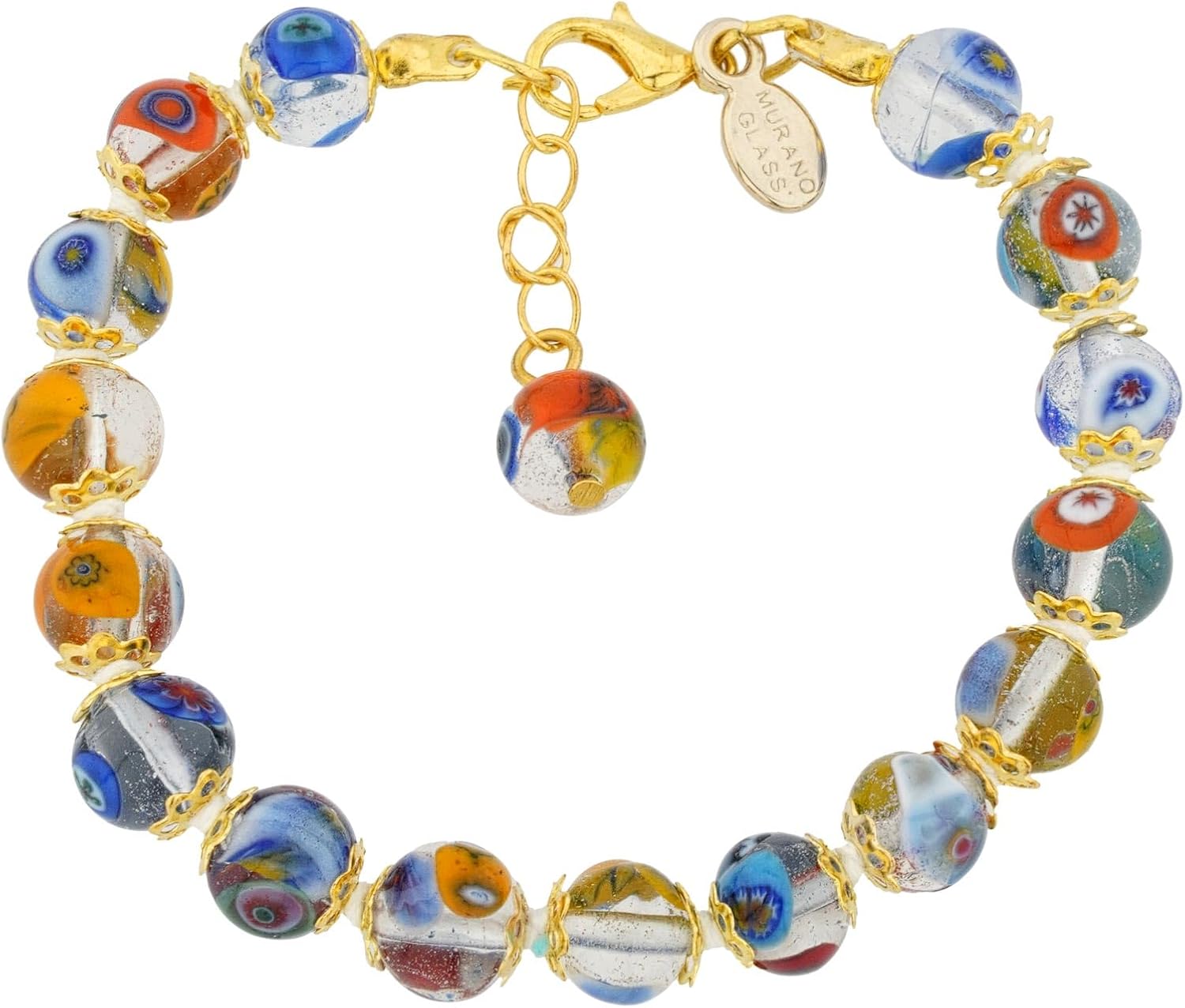 Glass of Venice Murano Glass Bracelet - Italian Millefiori Transparent Multicolor Mosaic Beads - Handmade Blown Glass Bracelets for Women