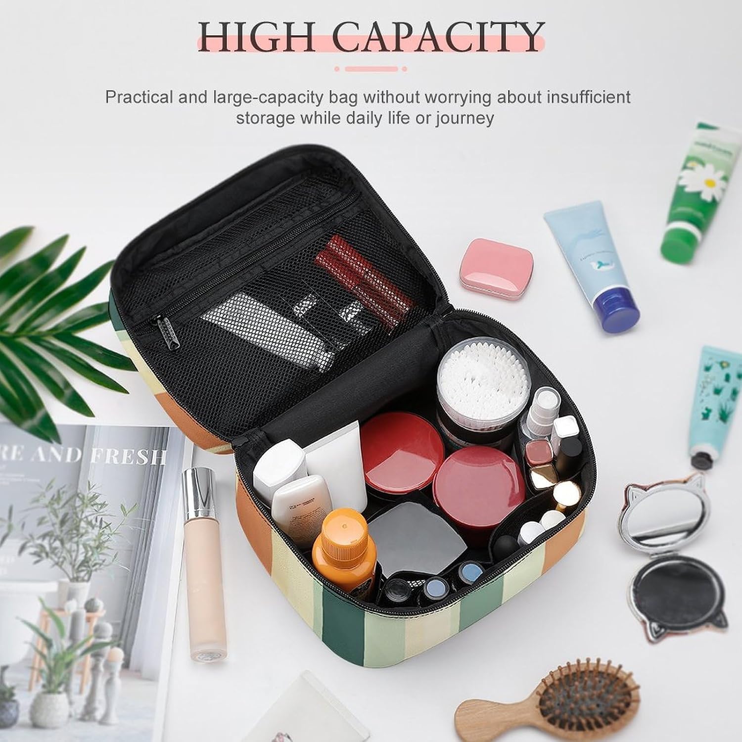 Travel Makeup Bag Portable Large Cosmetic Bag with Handle And Compartment image 4