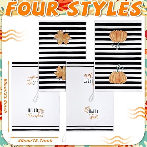 Miniatura 3 de Buryeah 4 toallas absorbentes de mano de otoño, paños de cocina de calabaza, hojas de otoño, camión, paños de té, toallas de otoño a rayas para