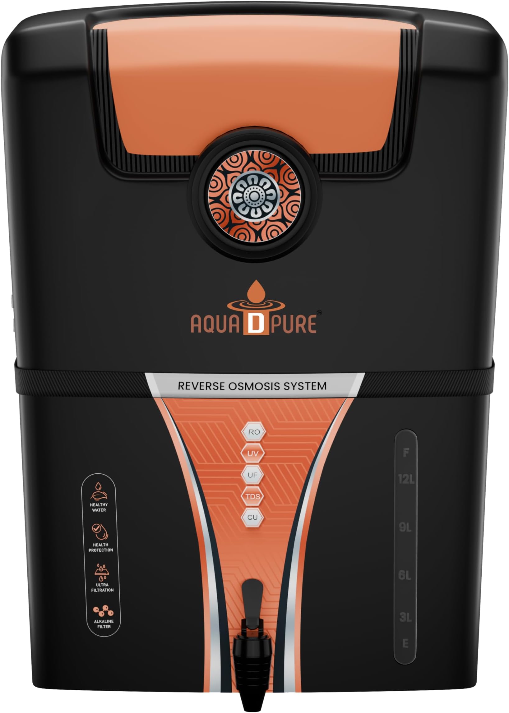 AQUA D PURE RO+UV Water Purifier with Aqua Copper Infuser Technology | RO + UV + UF + Active Copper+ TDS Control, 12 LPH Output, 12L Storage, Blue