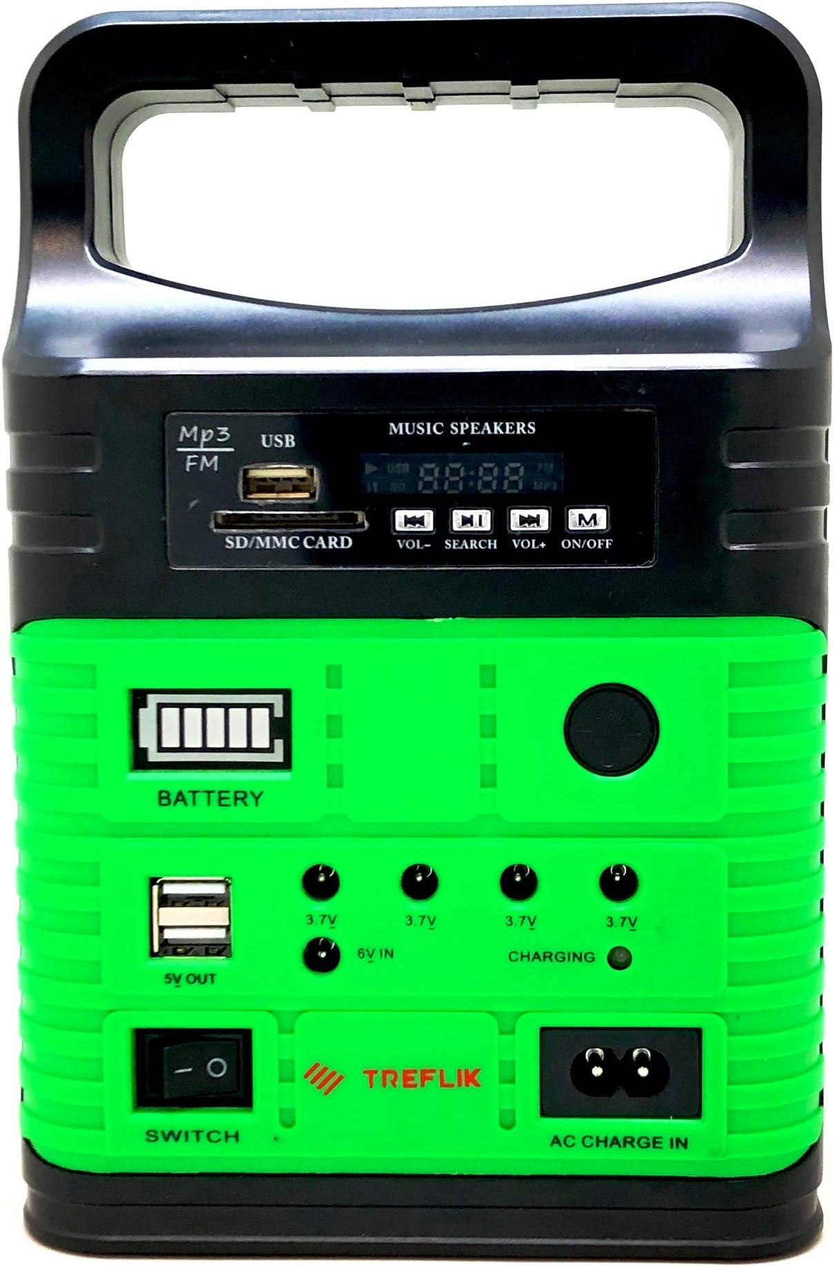 Treflik 28 Wh Solar System Portable 10 Watt Solar Panel Power 3 LED Bulbs 2 Watts Portable Solar Home System with Radio and Mp3, Lighting, Mobile Charger - (Green)