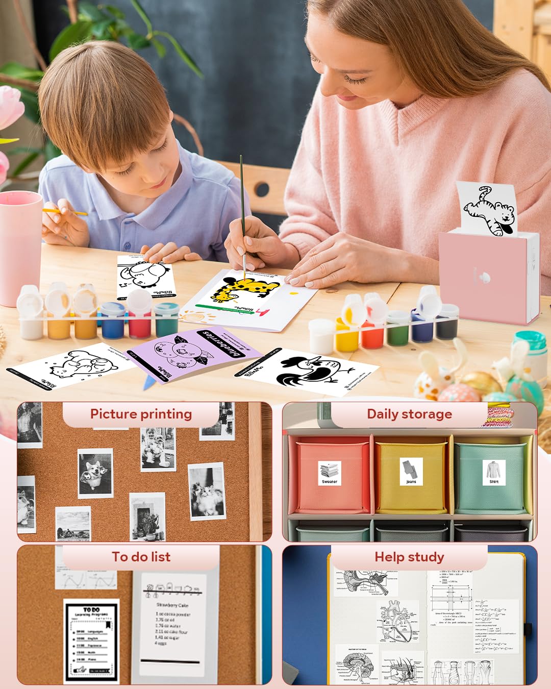Phomemo M02 - Impresora térmica con 3 Rollos de Papel incluidos, compacta Impresora de Bolsillo inalámbrica para Viajes, Compatible con Android iPhone y iPad para Journal Children Daily Plan, Rosa