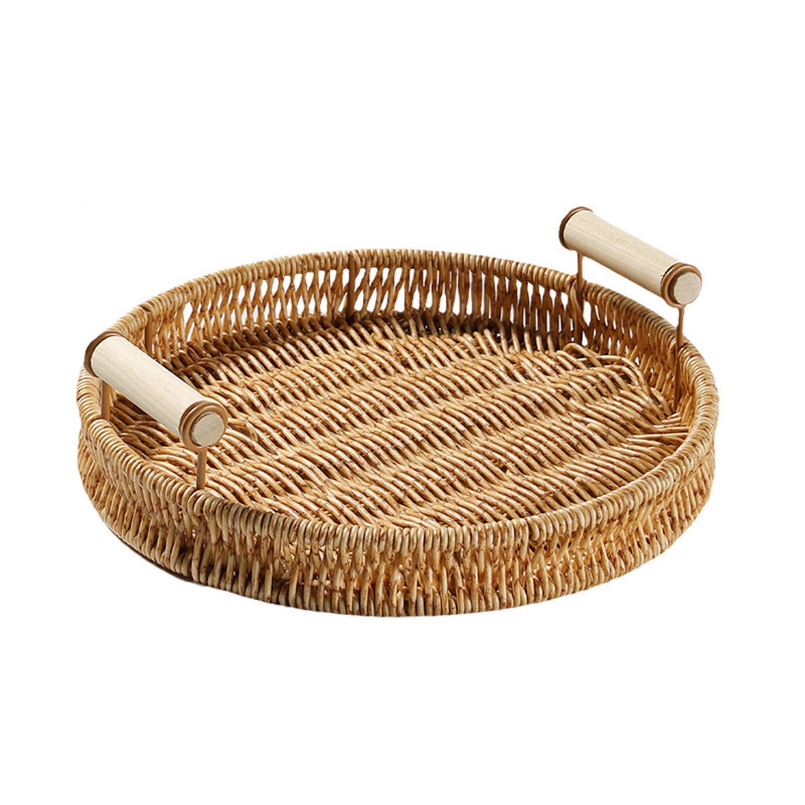 Rattan Bread Storage Basket Hand-woven Fruit Cake Snacks Tray Kitchen Picnic Basket with Handle for Bathroom Bedroom Food Storage Baskets for