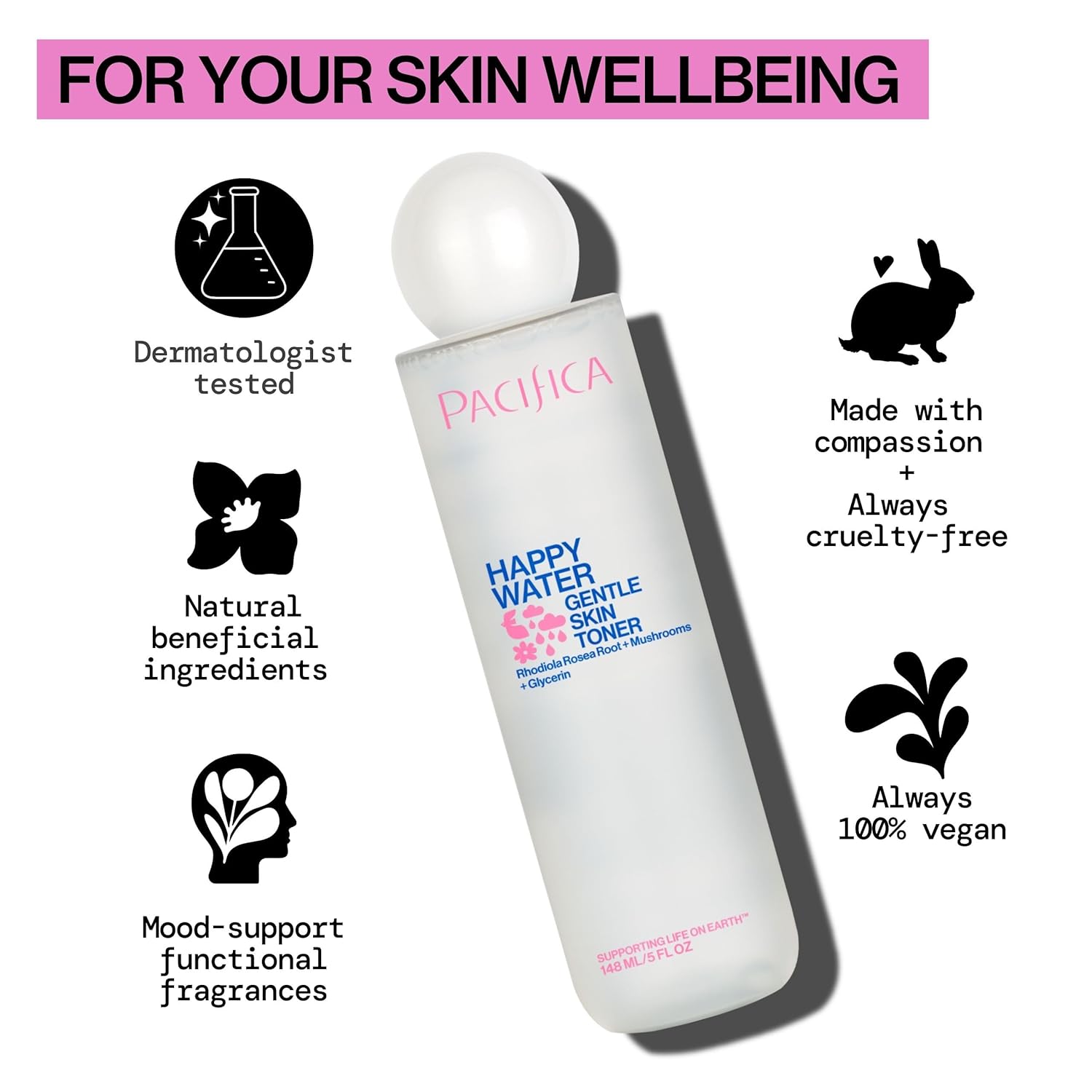 Pacifica Happy Water Hydrating Facial Toner – Vegan Ceramides, Hyaluronic Acid & Electrolytes, Refreshing & Calming for Balanced Skin, Clean Beauty, Vegan, Cruelty-Free, All Skin Types, 4 oz - Image 6