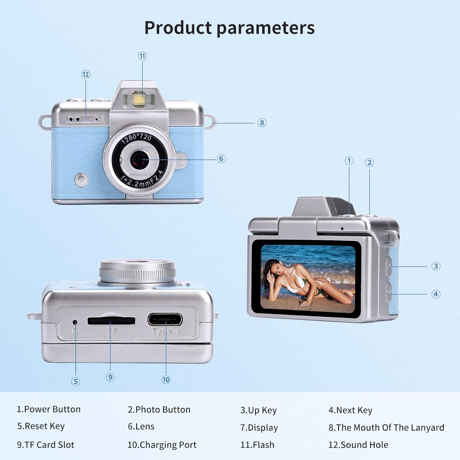 Mini Camera Keychain - Digital Camera, Compact and Portable Dual Mode Selfie, 0.96-Inch Hd Display Screen, 2-Hour Battery Life Keychain（Comes with A Memory Card As A Gift (Blue)