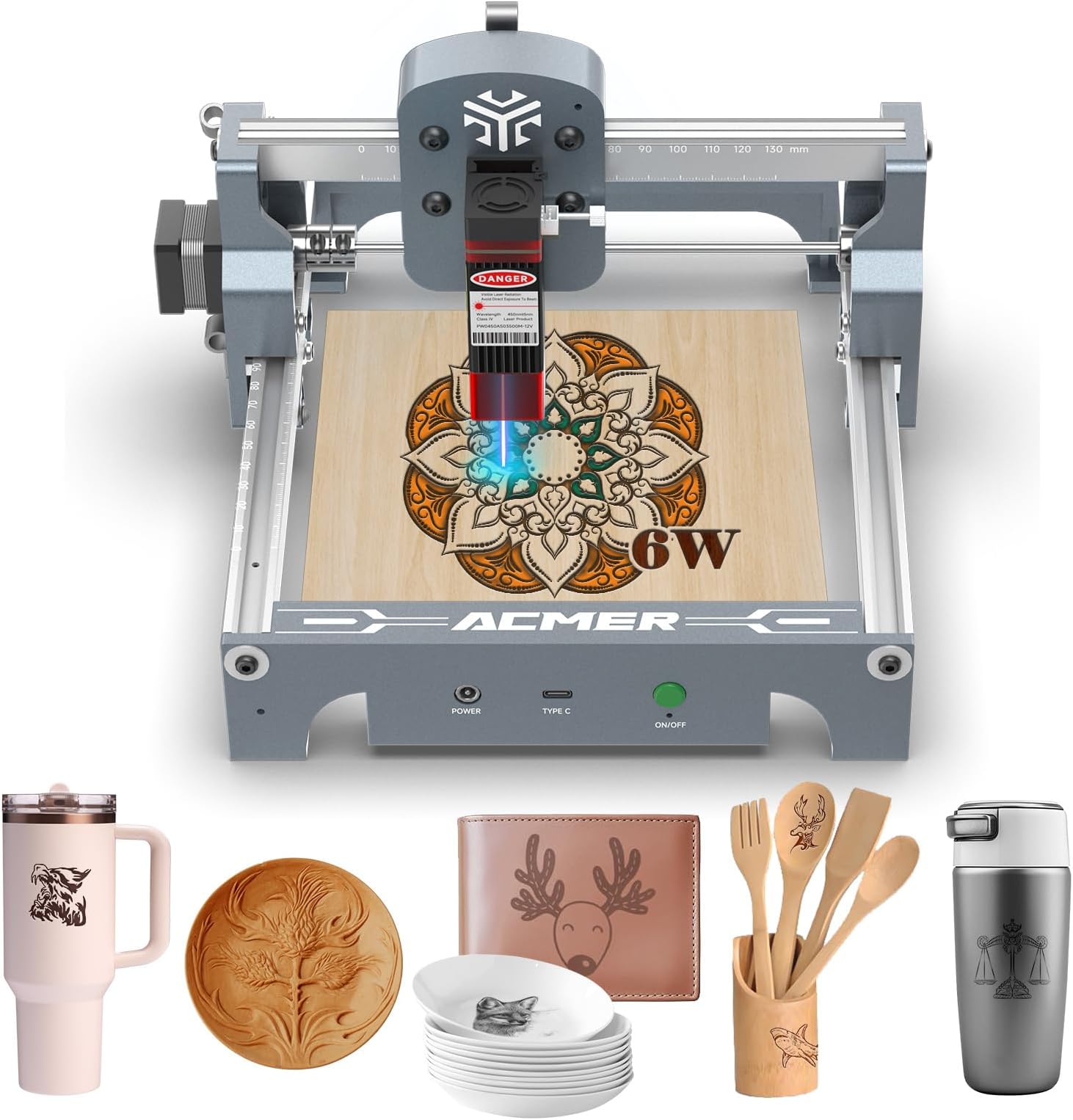 ACMER S1 Laser Engraver for Beginner Mini Laser Engraving Machine for Wood, Paper, Acrylic, 2.5W/3.5W/6W, Laser Class4 (Silver, S1 6W)