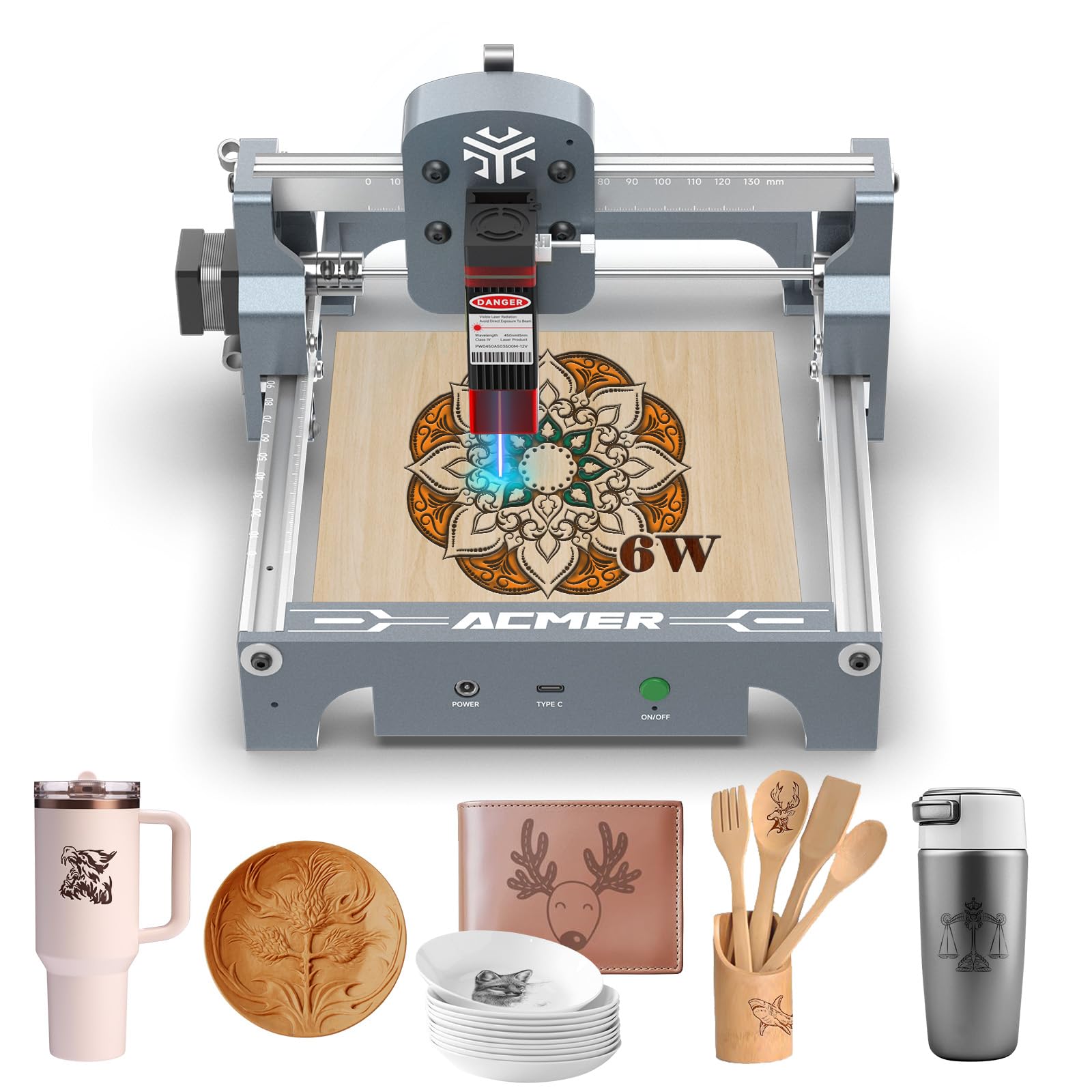 ACMER S1 Laser Engraver for Beginner Mini Laser Engraving Machine for Wood, Paper, Acrylic, 2.5W/3.5W/6W, Laser Class4 (Silver, S1 6W)