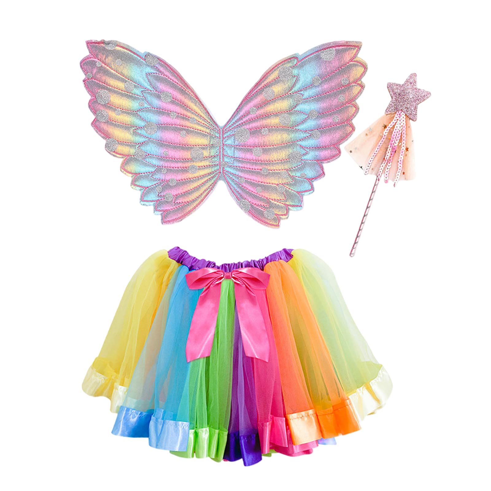 GWAWG Kids Butterfly Wings Costume Set Fairy Wings Fancy Dress Up Cape Princess Fairy Butterfly Wings Set for Girls Tutu Wand Princess Fairy Costume with Tutu Skirt Girls for Halloween (Powder)