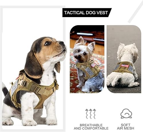 Miniatura 3 de Chaleco táctico para perro, K9 ajustable, resistente al agua, militar, cómodo, con correa extensora (S, caqui)