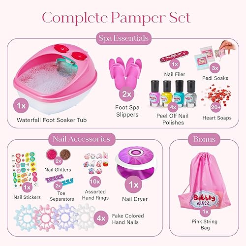 Miniatura 3 de Kit de día de spa para niños, más de 42 piezas de juguetes de spa con spa de pies en cascada, kit de spa de uñas, accesorios de pedicura y manicura,